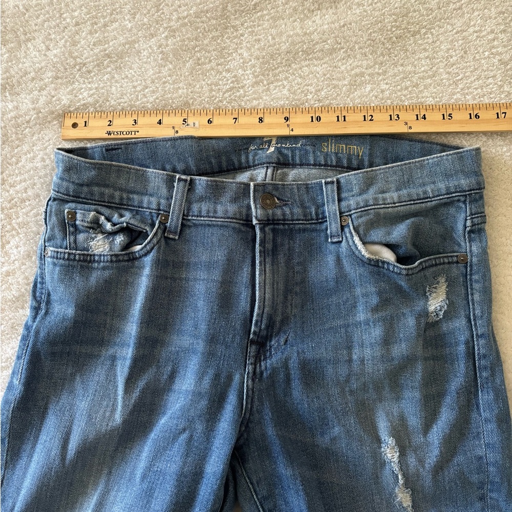 7 For all mankind Men’s Classic Blue Distressed Slimmy Jeans Size 34 - Picture 11 of 13